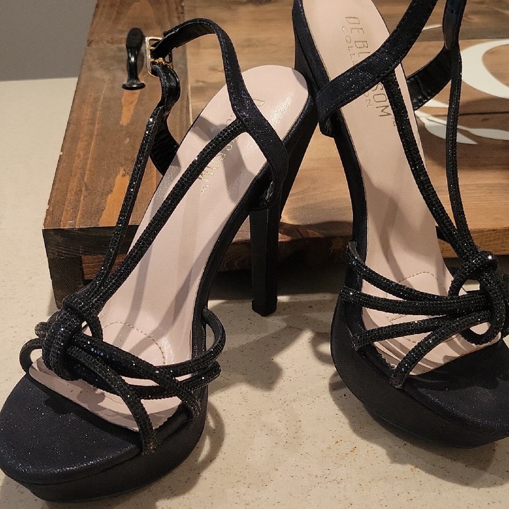 De Blossom Collection Black Strappy Women's Heels Worn Once